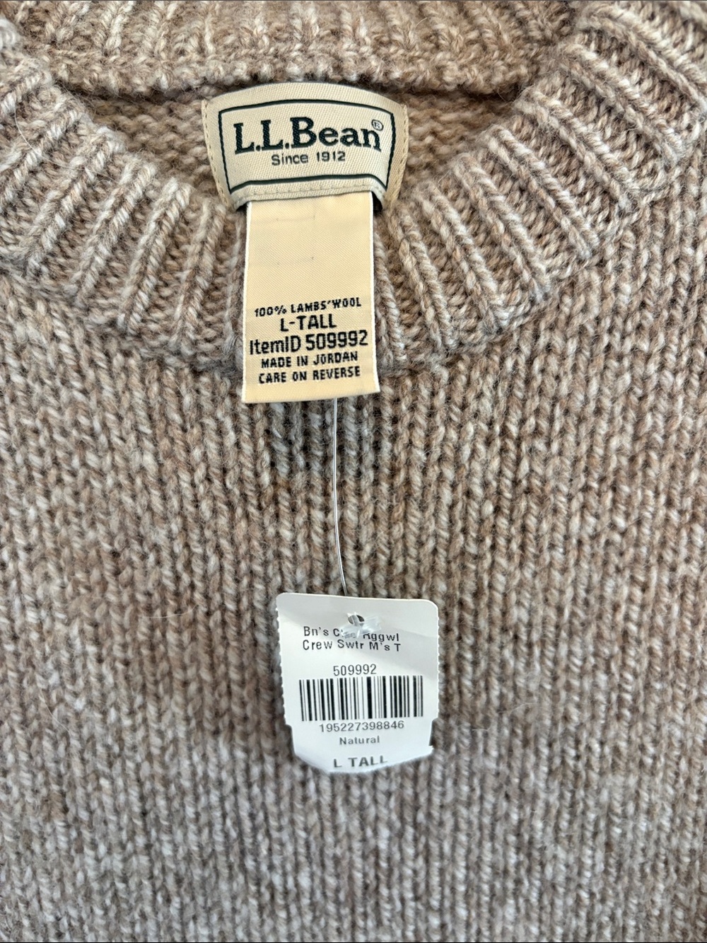 Men’s L.L. Bean Heather Taupe Crewneck Sweater Large Tall - Picture 2 of 8